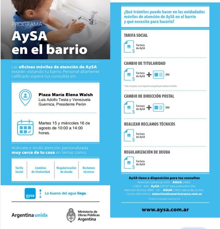 GESTIÓN / OPERATIVODE AYSA EN LOS BARRIOS DE GUERNICA OESTE Y AMERICA UNIDA